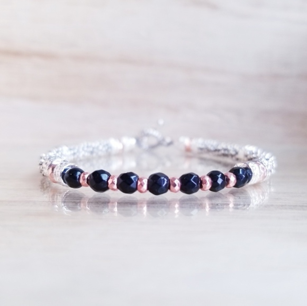Black Onyx & Rose Gold Beaded Bracelet